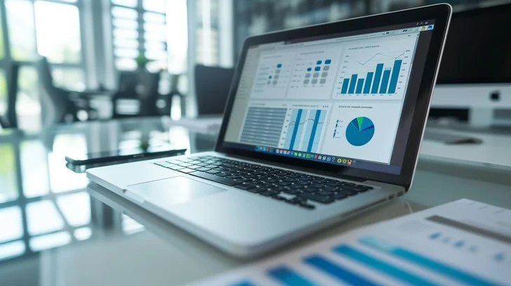 Análisis de métricas de calidad de backlinks en pantalla de portátil con notas manuscritas